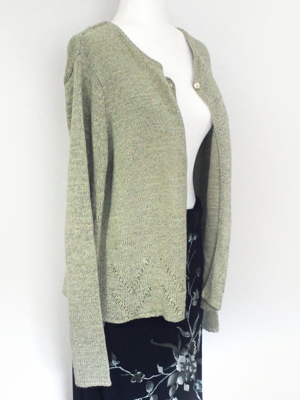 Vintage Sage Green Cardigan Sweater Top Button Cardigan Chevron Knit